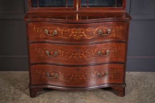 RARE GEORGIAN MARQUETRY INLAID MAHOGANY BOOKCASE - ADDITIONAL PHOTO 2