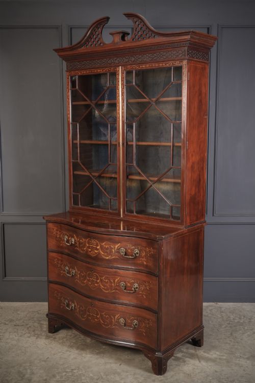 RARE GEORGIAN MARQUETRY INLAID MAHOGANY BOOKCASE - ADDITIONAL PHOTO 8