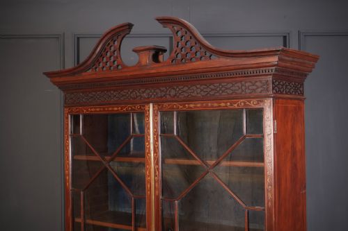 RARE GEORGIAN MARQUETRY INLAID MAHOGANY BOOKCASE - ADDITIONAL PHOTO 10