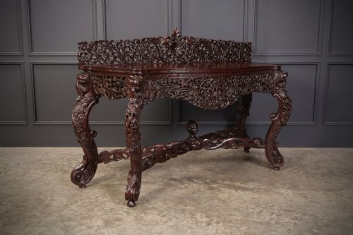 BURMESE CARVED PADAUK WOOD CONSOLE TABLE