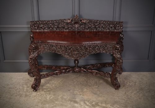 BURMESE CARVED PADAUK WOOD CONSOLE TABLE - ADDITIONAL PHOTO 2