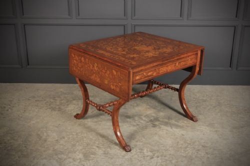 DUTCH MARQUETRY INLAID WALNUT SOFA TABLE