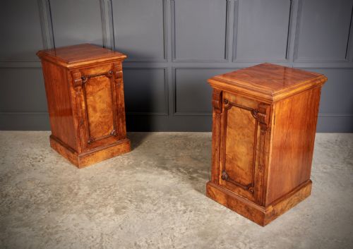 LARGE PAIR OF ENGLISH FIGURED WALNUT PEDESTAL CABINETS - ADDITIONAL PHOTO 1