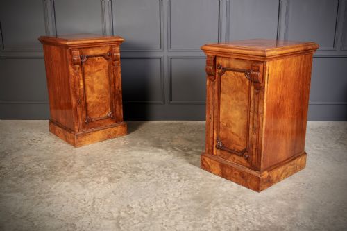 LARGE PAIR OF ENGLISH FIGURED WALNUT PEDESTAL CABINETS - ADDITIONAL PHOTO 2