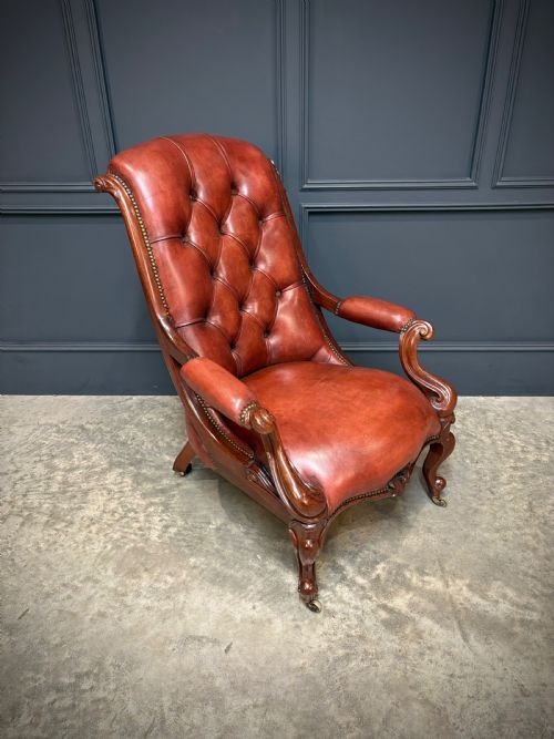 PAIR OF VICTORIAN BUTTONED LEATHER LIBRARY CHAIRS - ADDITIONAL PHOTO 4
