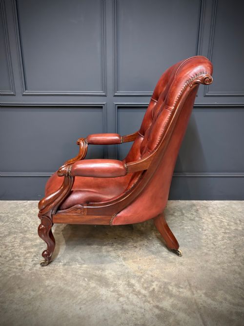 PAIR OF VICTORIAN BUTTONED LEATHER LIBRARY CHAIRS - ADDITIONAL PHOTO 12