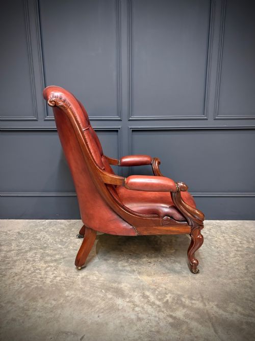 PAIR OF VICTORIAN BUTTONED LEATHER LIBRARY CHAIRS - ADDITIONAL PHOTO 14