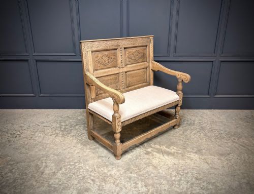 18TH CENTURY CARVED BLEACHED OAK BENCH