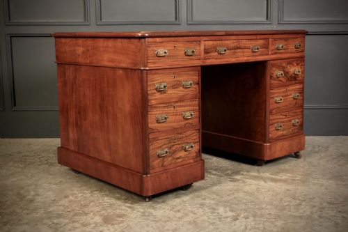 VICTORIAN WALNUT LEATHER PEDESTAL DESK - ADDITIONAL PHOTO 1