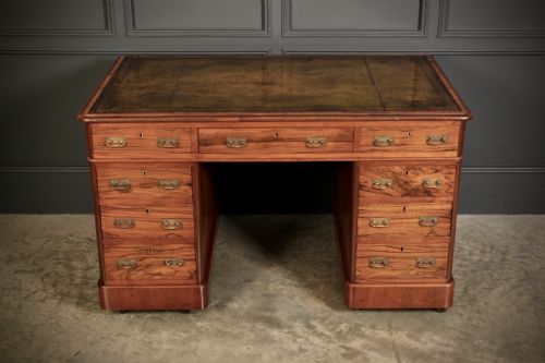 VICTORIAN WALNUT LEATHER PEDESTAL DESK - ADDITIONAL PHOTO 2