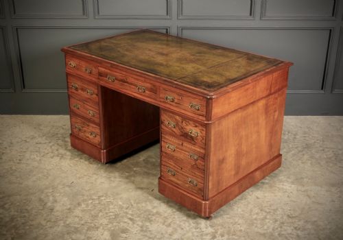 VICTORIAN WALNUT LEATHER PEDESTAL DESK