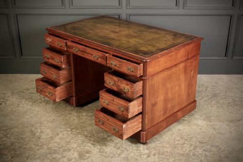 VICTORIAN WALNUT LEATHER PEDESTAL DESK - ADDITIONAL PHOTO 6