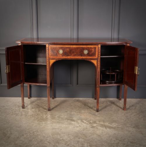 MARQUETRY INLAID MAHOGANY BOW FRONT SIDEBOARD - ADDITIONAL PHOTO 6