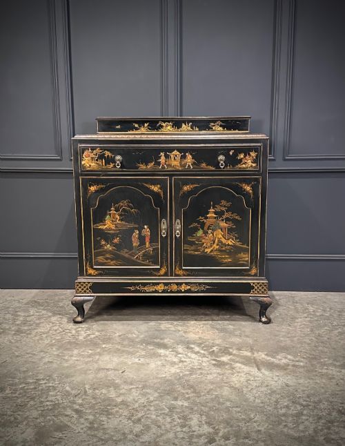 CHINOISERIE BLACK LACQUERED JAPANNED SIDE CABINET - ADDITIONAL PHOTO 2