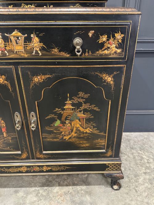 CHINOISERIE BLACK LACQUERED JAPANNED SIDE CABINET - ADDITIONAL PHOTO 5