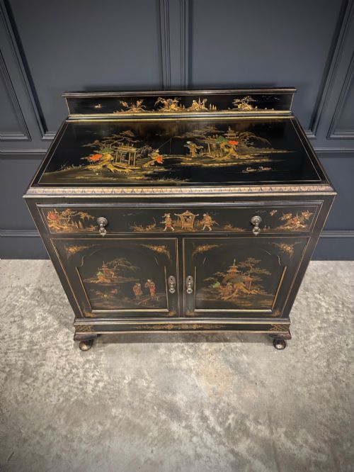 CHINOISERIE BLACK LACQUERED JAPANNED SIDE CABINET - ADDITIONAL PHOTO 6