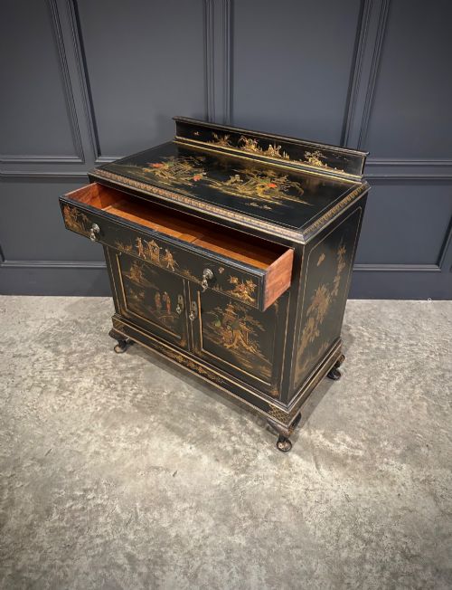 CHINOISERIE BLACK LACQUERED JAPANNED SIDE CABINET - ADDITIONAL PHOTO 9