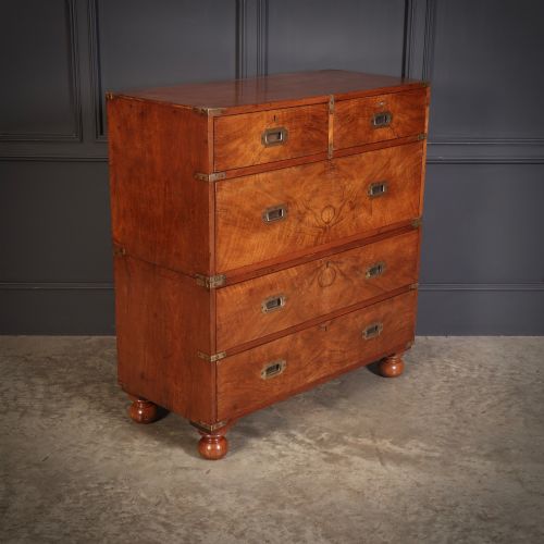 RARE FIGURED WALNUT MILITARY CAMPAIGN CHEST