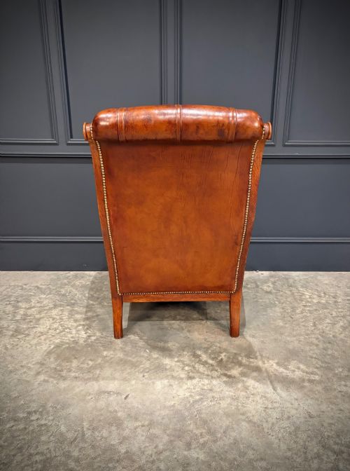 PAIR OF OAK BUTTONED LEATHER LIBRARY ARMCHAIRS - ADDITIONAL PHOTO 11