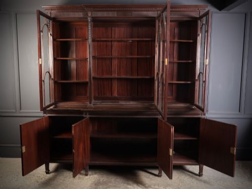 LARGE MAHOGANY BREAKFRONT GLAZED BOOKCASE - ADDITIONAL PHOTO 2