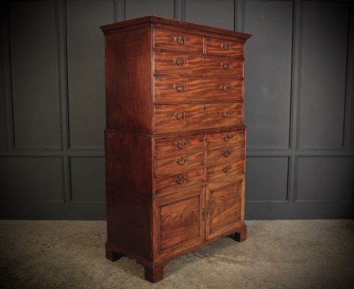 18TH CENTURY MAHOGANY TALLBOY SECRTAIRE CHEST ON CHEST