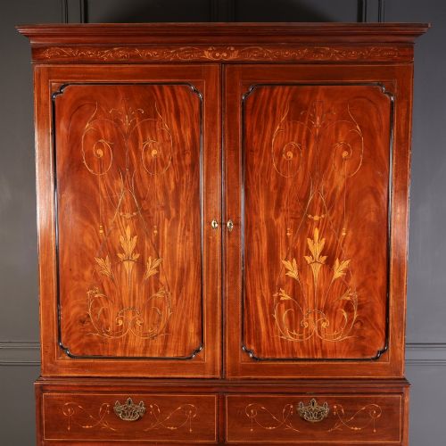 GEORGIAN MARQUETRY INLAID MAHOGANY LINEN PRESS - ADDITIONAL PHOTO 5
