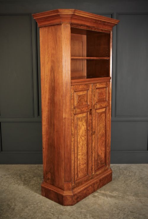 VICTORIAN BURR WALNUT OFFICE BOOKCASE