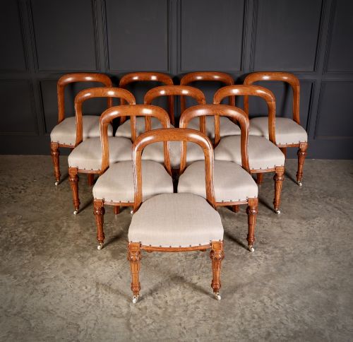 Magnificent Set of Ten Victorian Oak Dining Chairs