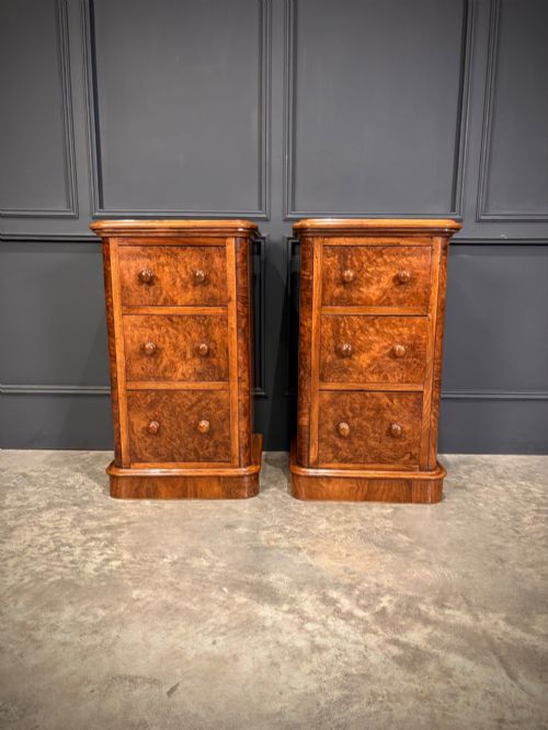Pair of Victorian Burr Walnut Bedside Chests