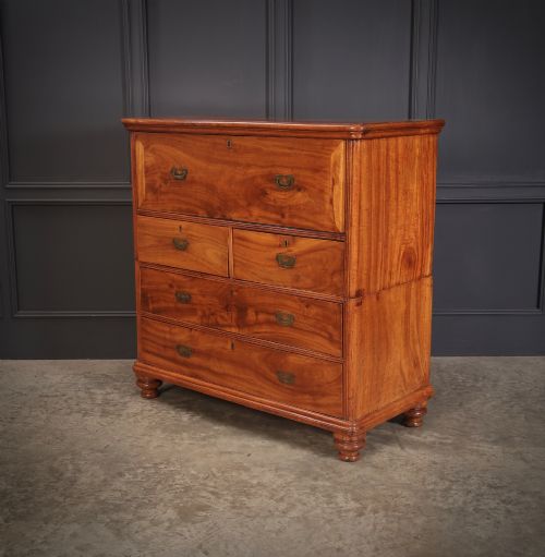 Victorian Camphor Wood Military Campaign Secretaire Chest