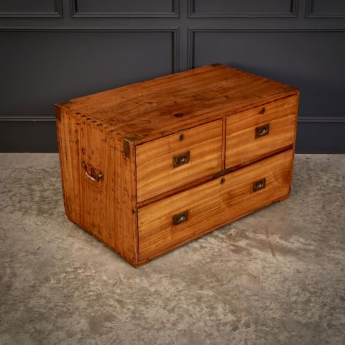 Low Camphor Wood Campaign Chest of Drawers