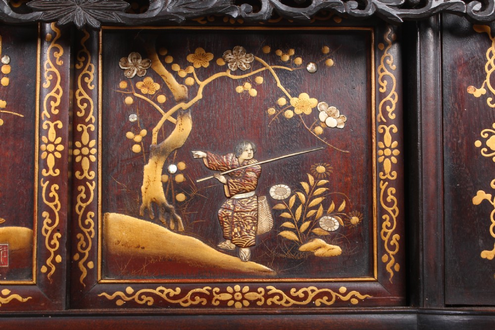 Japanese Meiji Period Carved Shodana Cabinet View IV