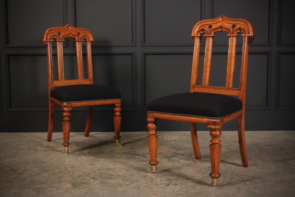 Pair of Victorian Gothic Oak Chairs View V