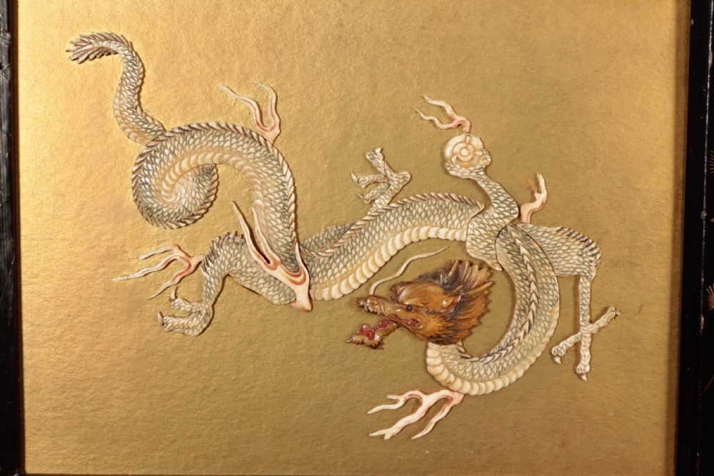 Oriental Bone Dragon In Chinoiserie Lacquered Frame View II