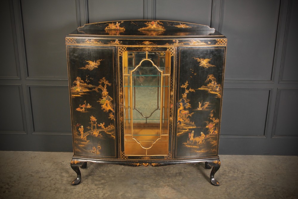 Black Japanned Chinoiserie Bow Front Display Cabinet View II