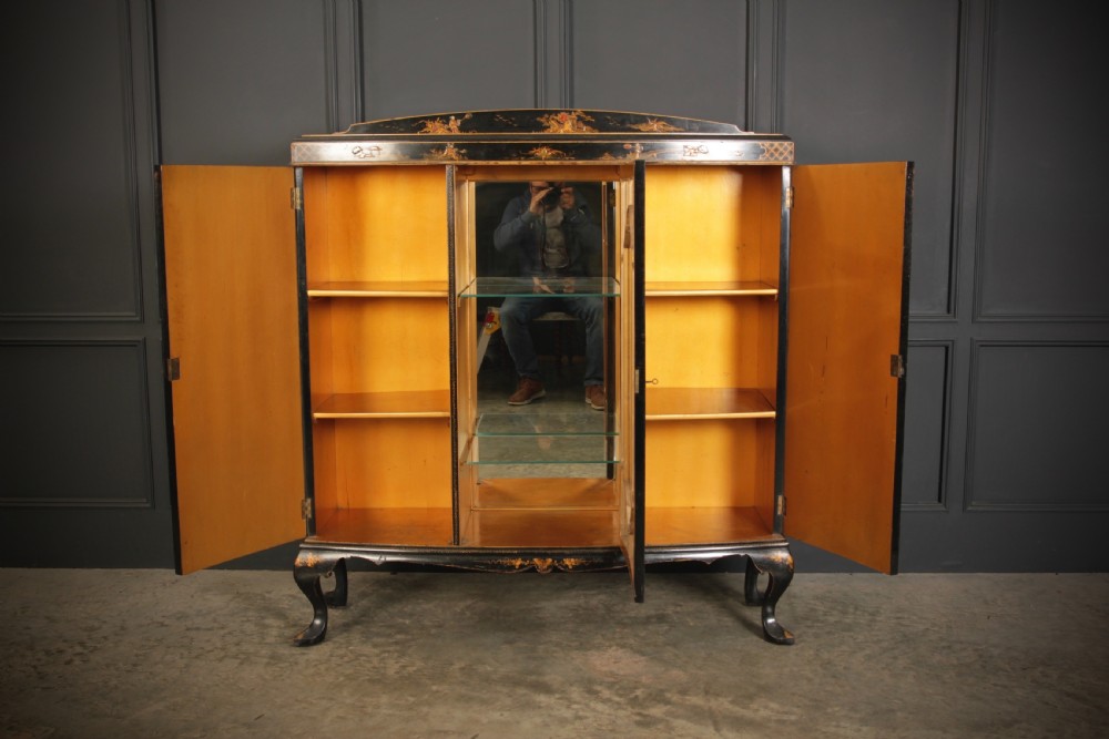 Black Japanned Chinoiserie Bow Front Display Cabinet View III