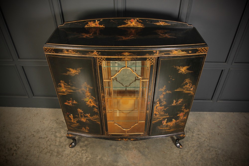 Black Japanned Chinoiserie Bow Front Display Cabinet View X