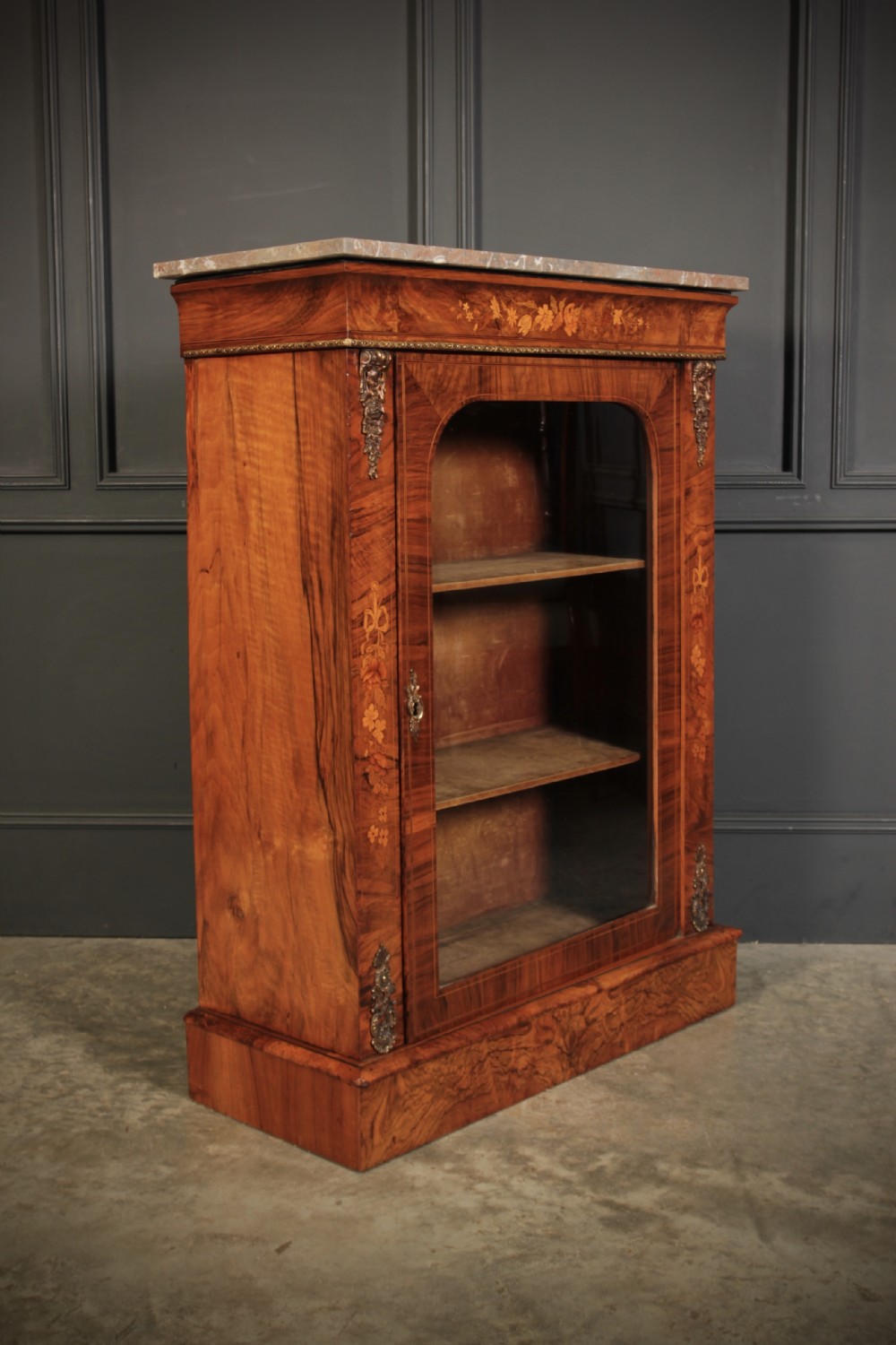 Walnut Marquetry Inlaid Pier Cabinet