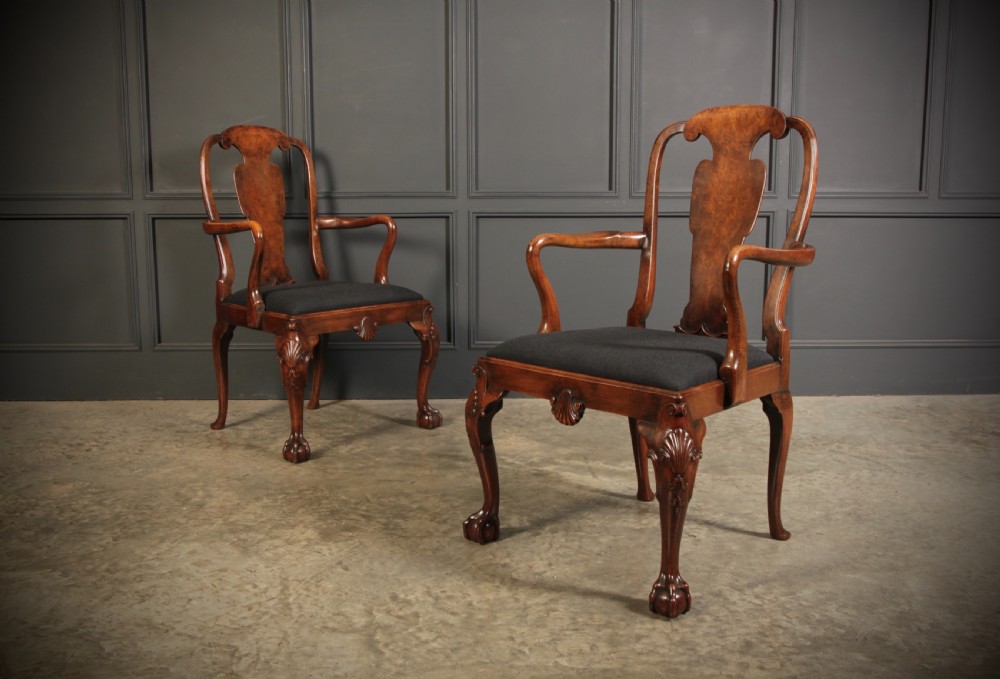 Superb Pair of Queen Anne Style Walnut Chairs 