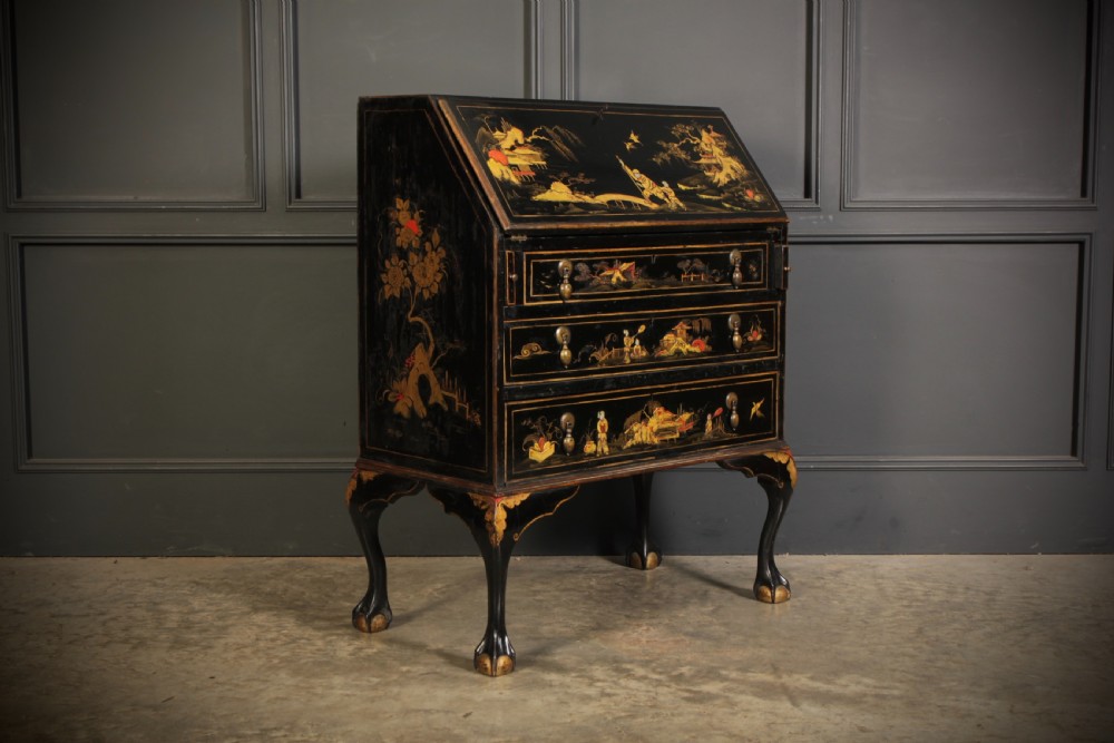 Black Japanned Chinoiserie Bureau 