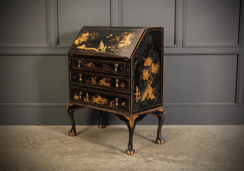 Black Japanned Chinoiserie Bureau  View X
