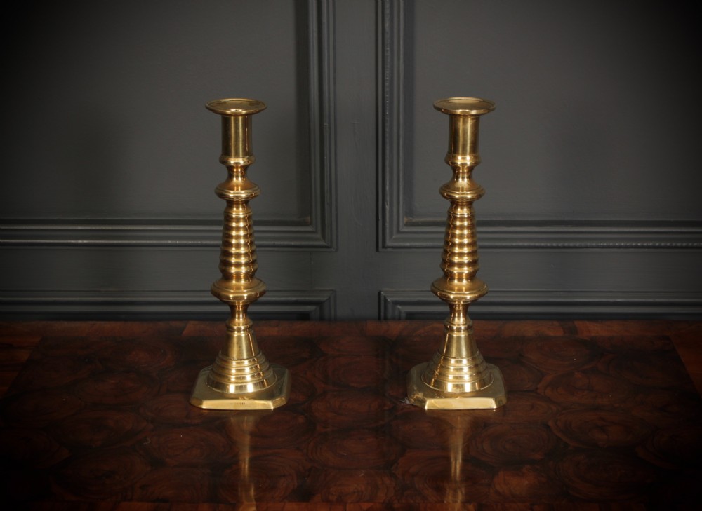 Large Victorian Pair of Brass Candlesticks 