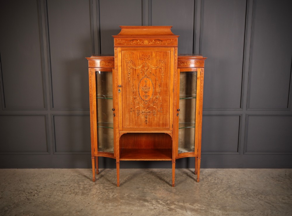 Edwardian Marquetry Inlaid Mahogany Glazed Side Cabinet 