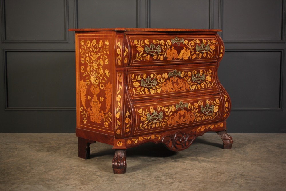 Dutch Marquetry Inlaid Walnut Bombe Shaped Chest View II