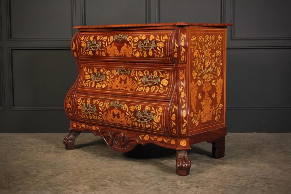 Dutch Marquetry Inlaid Walnut Bombe Shaped Chest View VIII