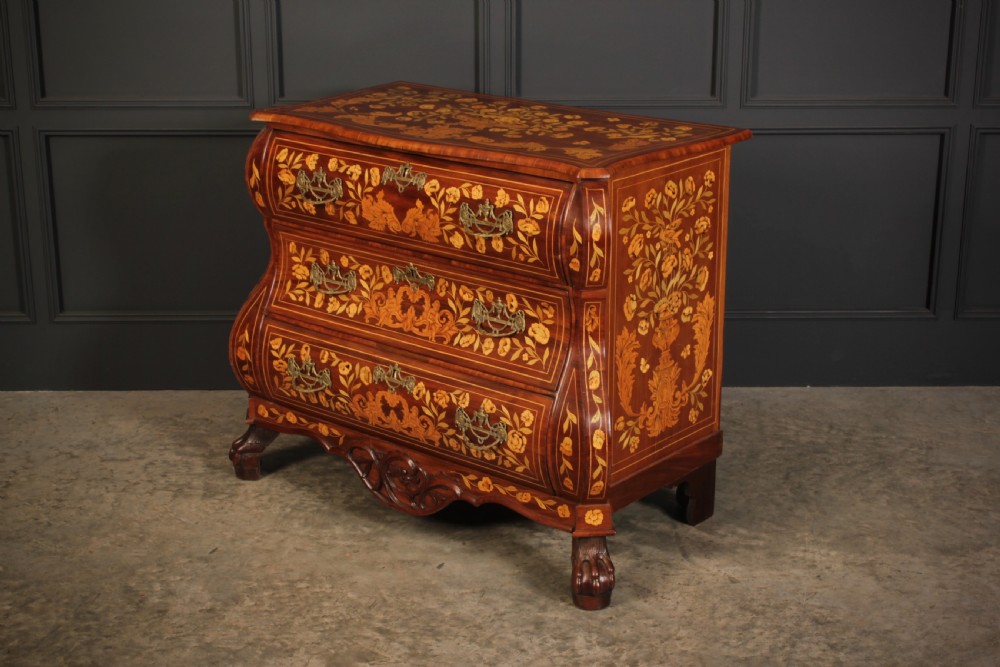 Dutch Marquetry Inlaid Walnut Bombe Shaped Chest View IX