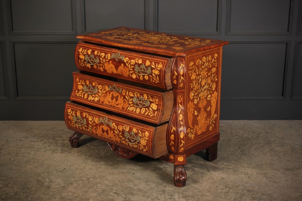 Dutch Marquetry Inlaid Walnut Bombe Shaped Chest View X