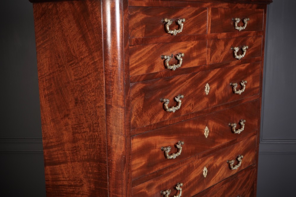 Tall Victorian Figured Mahogany Chest of Drawers View II