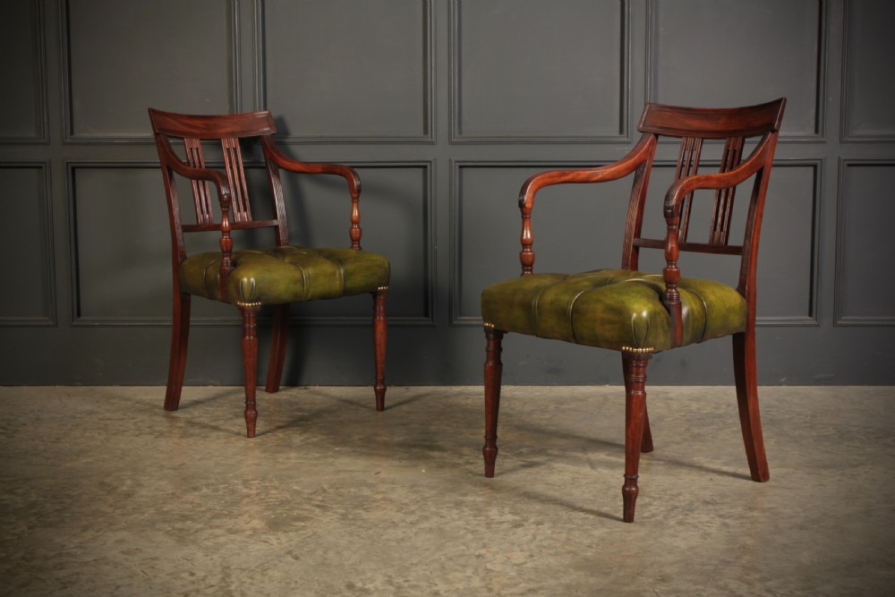 Pair Of George III Mahogany & Leather Chairs