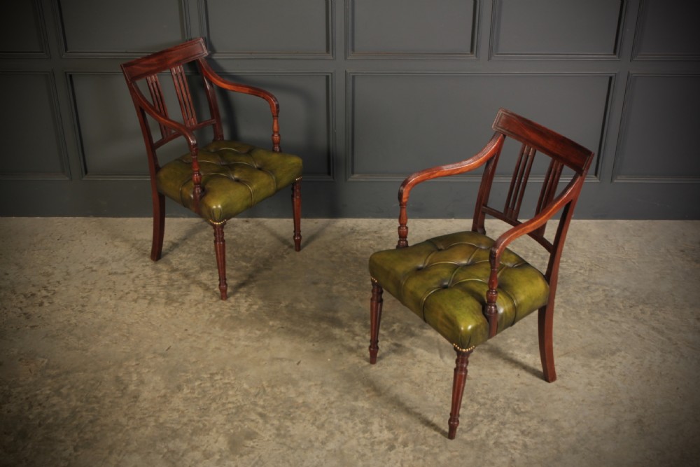 Pair Of George III Mahogany & Leather Chairs View II